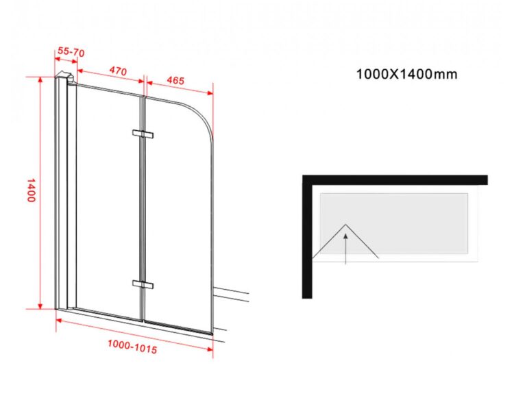 Mat zwarte badwand 2-delig draaibaar 100 x 140 cm - Afbeelding 5