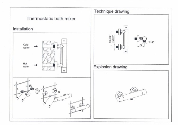 Tekening douche thermostaat kraan