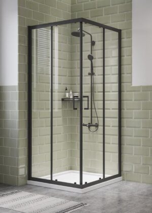 Douchecabine Hoekinstap schuifdeuren 200 cm hoog matzwart