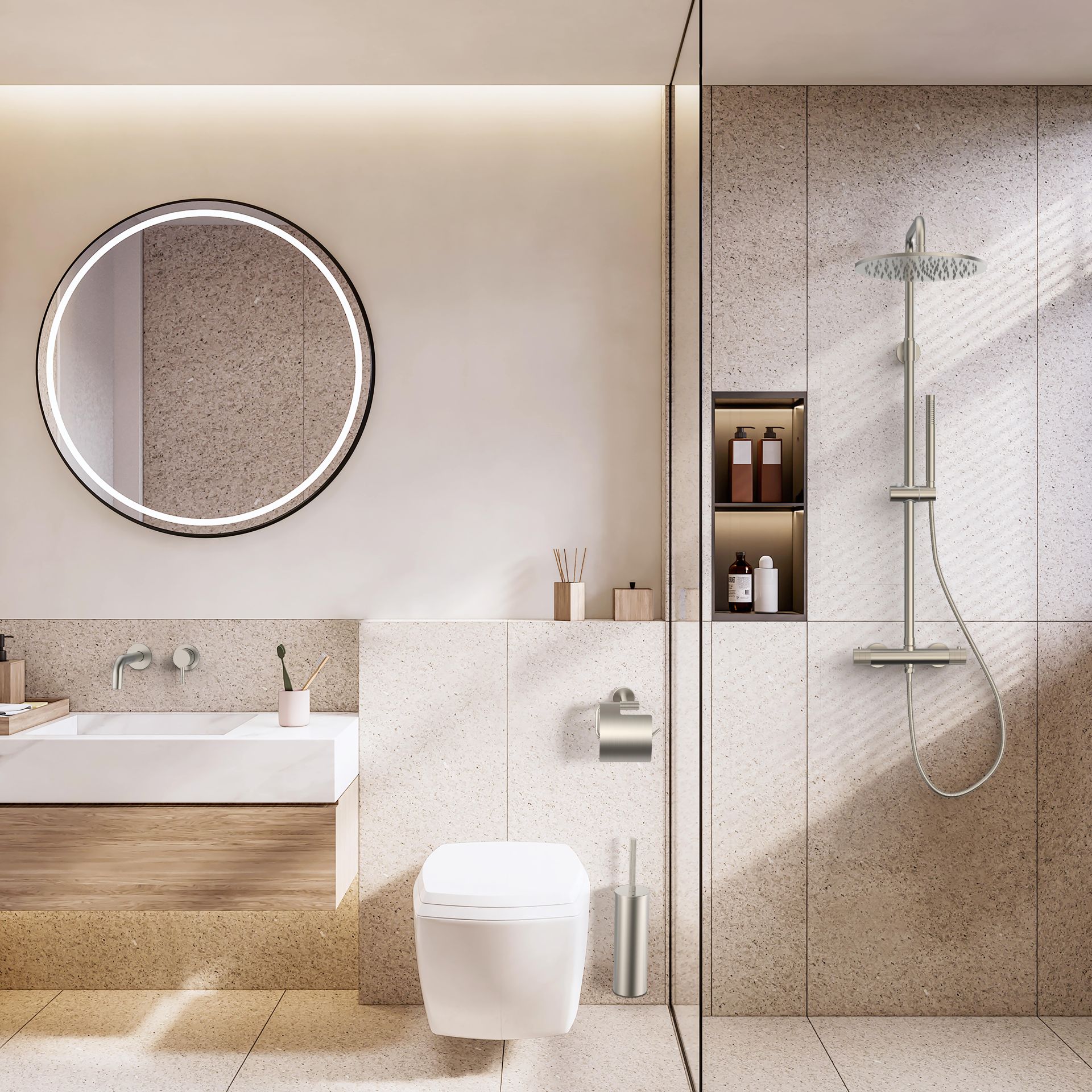 Regendoucheset rond model met cooltouch thermostaatkraan - RVS (sfeerfoto)